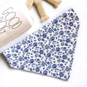 Floral Dog Bandana | Dusty Blue Wedding Ring Bearer Outfit | Collar Slip-On | Small-XL
