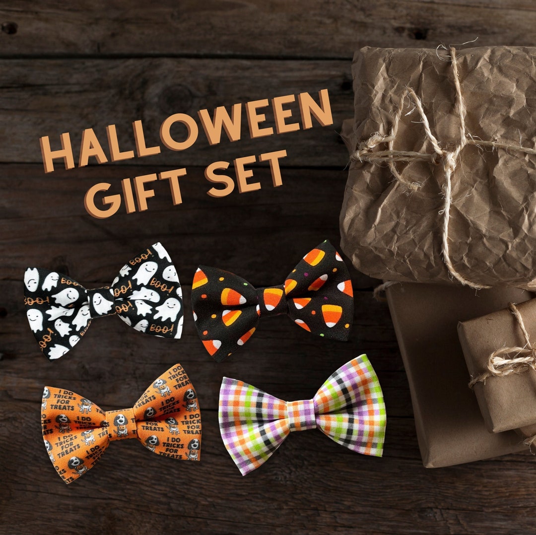 Halloween Dog Bow Tie or Cat Bow Tie Gift Set Halloween Ghost Etsy