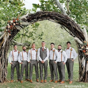 Groomsmen Cognac Braun Leder Hosenträger für Männer Rustikale Ehering Träger Outfits Hochzeit Männer Hosenträger Jungen Braun Hosenträger für Frauen Bild 3