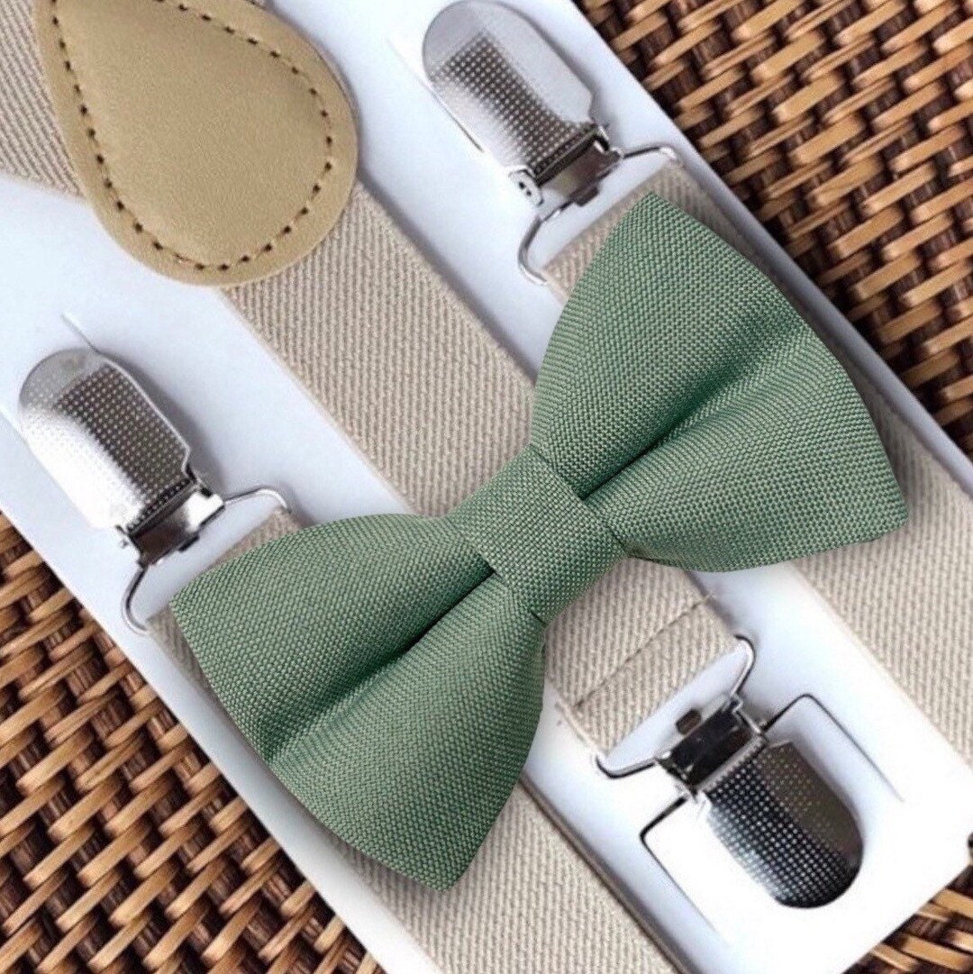 Sage Green Bow Tie & Suspenders, Sage Tie, Bow Ties for Men, Boho