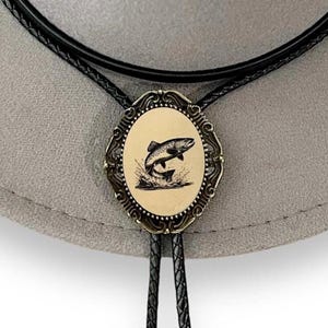 Fish Bolo Tie- Bolo Ties for Cowboy Attire or Cowgirl Western Jewelry Boho Leather, Western Gifts Bass Fishing String Tie Men Neckwear