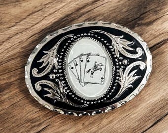 Hebilla de cinturón con tarjetas, accesorio de vaquero, hebillas de cinturón estilo western, hebillas de cinturón personalizadas, regalo de aniversario para él.