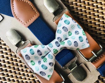 Easter Egg Bow Tie & Suspenders Set, Spring Toddlers Baby’s First Easter Outfit