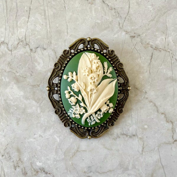 Lily of the Valley Brooch, May Flower Cameo Brooch for Woman Birthday Gift, Vintage Brooch Mothers Day Gift for Her Flower Brooch Pin