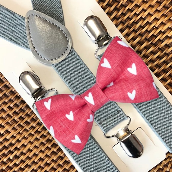 Heart Bow Tie for Valentines Day & Suspenders, Baby Boy Bow Ties for Boys, Girls, Valentines Party Toddler Suspenders Toddler Boy Clothes