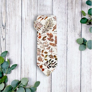 Burnt Orange Floral Mens Ties for Weddings, Terracotta Boho Wedding Necktie, Burnt Orange Tie