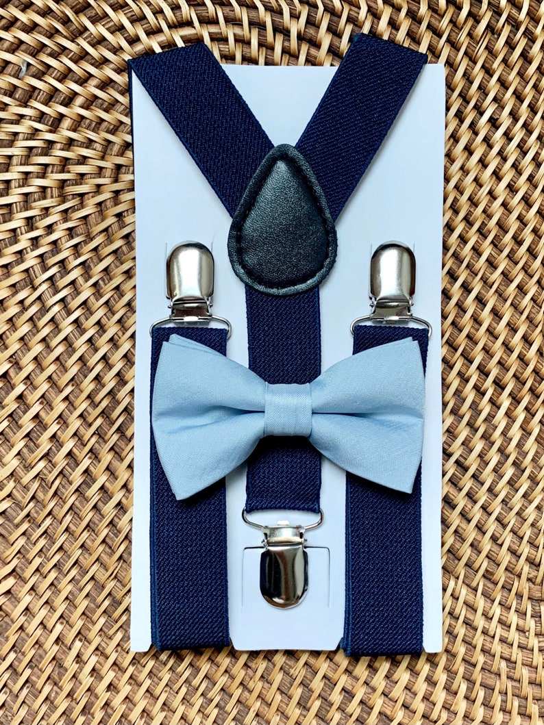 Dusty Blue Bow Tie & Navy Blue Suspenders Beach Wedding Ring Etsy
