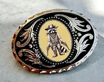 Belt Buckle Cowboy Accessory with Raccoon, Western Belt Buckle for Western Fashion, Custom Belt Buckle Gifts for Him Anniversary Gift