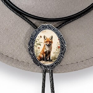 Corbata bolo Fox - Cordón de cuero genuino estilo vaquero occidental, con cierre metálico ajustable.