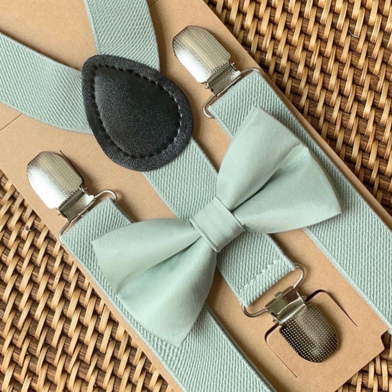 Sage Green Bow Tie & Sage Suspenders, Beach Wedding, Green Bow Tie, Ring Bearer Outfit, Bow Ties, Bow Ties for Men, Boys- Great Gift Idea!