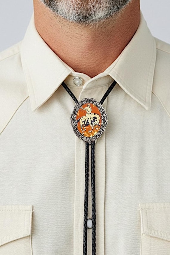 Vintage Cowboy Bolo Tie: Western Wedding Necktie, Leather Cord - Etsy