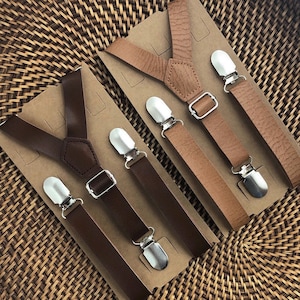 Brown Suspenders for Men Vintage Suspenders for Boys Groomsmen Brown Leather Suspenders Rustic Wedding Ring Bearer Outfit Kids Suspenders