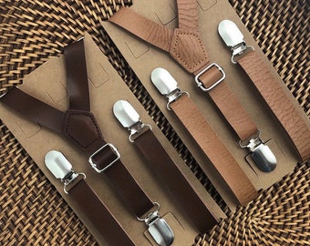 Brown Leather Suspenders: Rustic Wedding, Ring Bearer Outfit, Groomsmen Braces