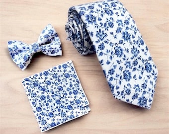 Floral Necktie for Dusty Blue Wedding, Groomsmen Ties Mens Tie for Groom