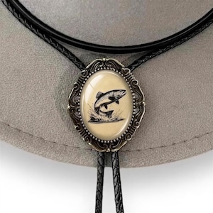 Fish Bolo Tie- Bolo Ties for Cowboy Attire or Cowgirl Western Jewelry Boho Leather, Western Gifts Bass Fishing String Tie Men Neckwear
