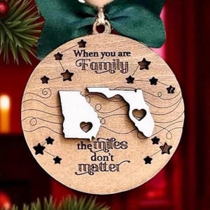Custom State 2-Layered Wooden Family Ornament, Miles Don't Matter Gift, Custom State To State Ornament, Family Long Distance Christmas Gift