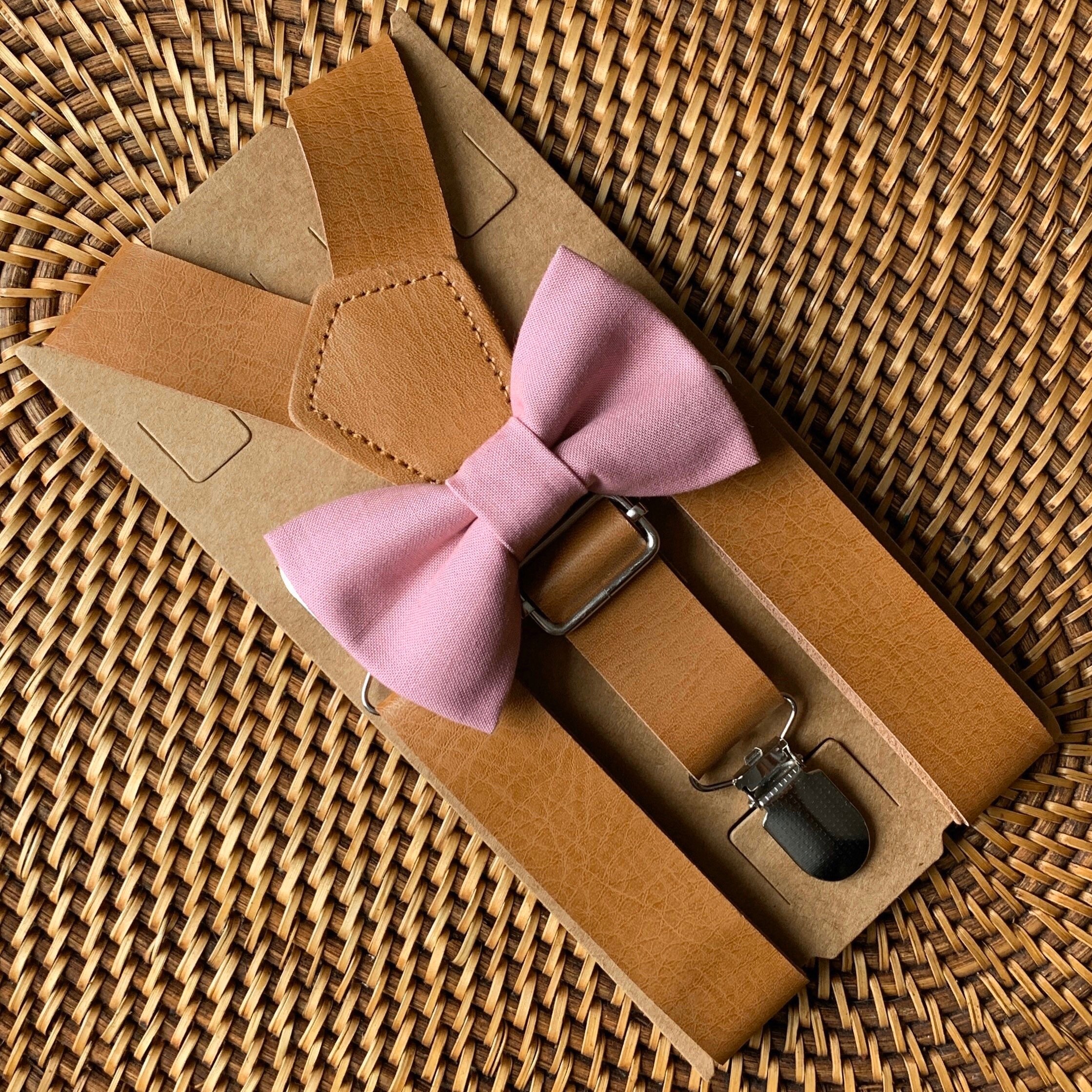 Dusty Rose Bow Tie & Leather Suspenders Wedding Suspenders Etsy