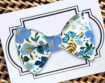Blue Floral Dog Bow Tie, Rifle Paper Co Fabric, Cat Bowtie Pet Collar Accessory
