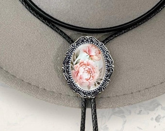 Floral Bolo Tie, Dressy Fancy Cowboy Tie Western String Tie, Cowboy Necktie Mens Bolo Tie, Bolo Necktie Western Tie Wedding Shabby Chic