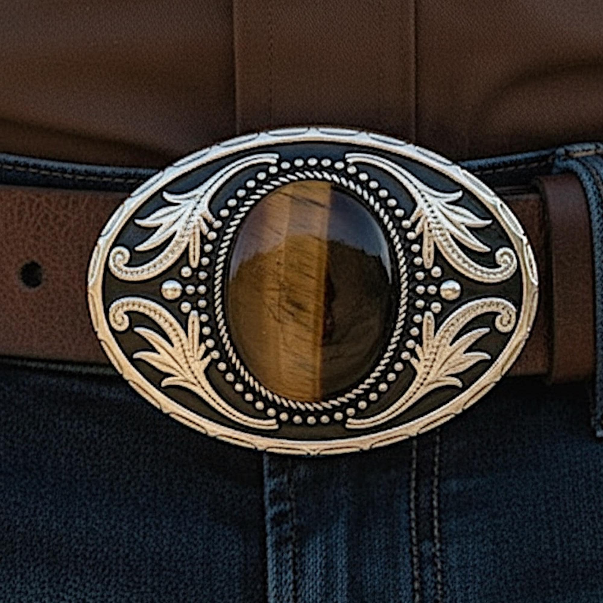 Agate Stone Statement Belt Buckle with Black Leather Strap Silver Belt Buckle featuring a Plume Agate Cabochon – Shaun  main image 4