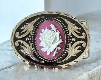 Fibbia Cintura Teschio Con Cuori Rosa &ndash; Metallo Argento Uomo