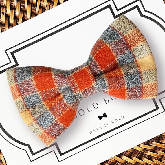 Thanksgiving Flannel Plaid Dog Bow Tie or Cat Bow Tie, Fall Dog Bow Tie for Dog Collar, Dog Lover Gift