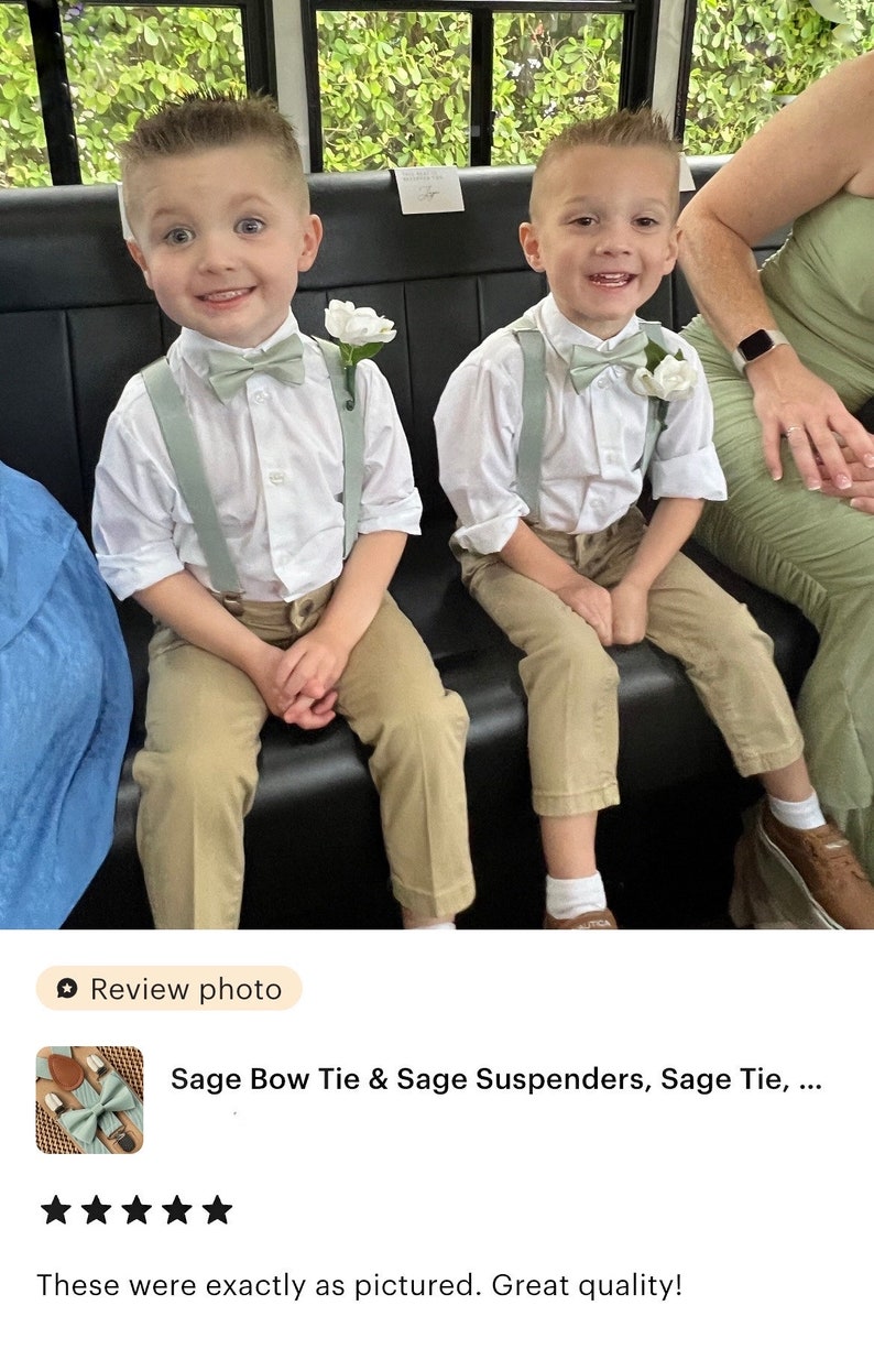 Sage Green Bow Tie & Sage Suspenders, Beach Wedding, Green Bow Tie, Ring Bearer Outfit, Bow Ties, Bow Ties for Men, Boys Great Gift Idea image 6