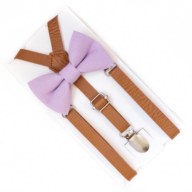 Lavender Bow Tie & Suspenders Leather Suspenders Rustic Etsy