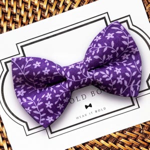 Dog Bow Tie, Floral Amethyst Collar Accent | Plum Wedding Accessory | Dog Cat Gift