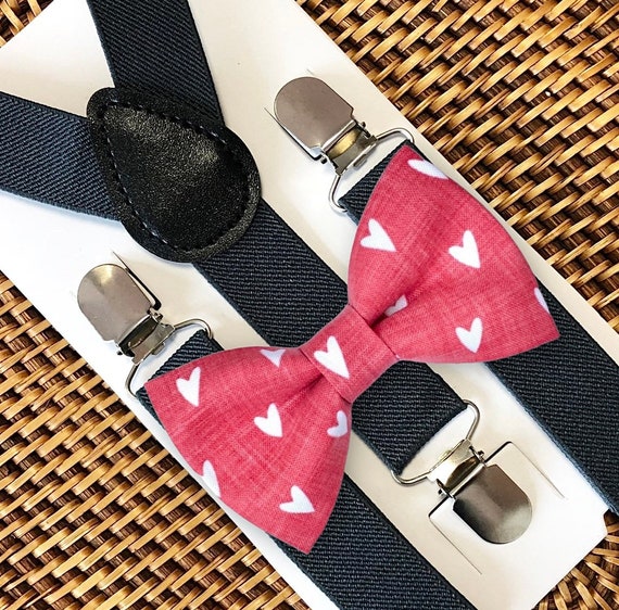 Heart Bow Tie for Valentines Day & Suspenders, Valentines Party Toddler Suspenders Toddler Boy Clothes, Baby Boy Bow Ties for Boys, Girls