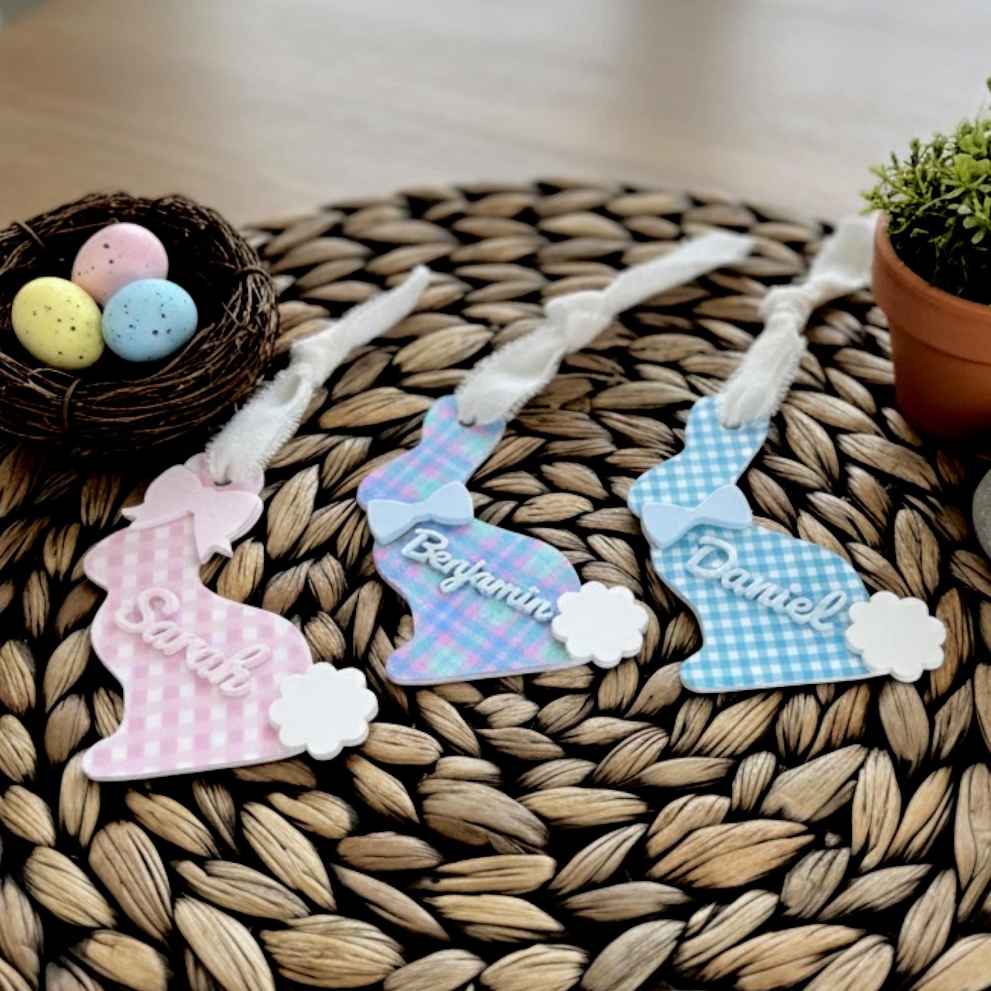 🐰Set of 3 Personalized Easter Basket Tag, Acrylic Bunny Name Tag, Easter Tags