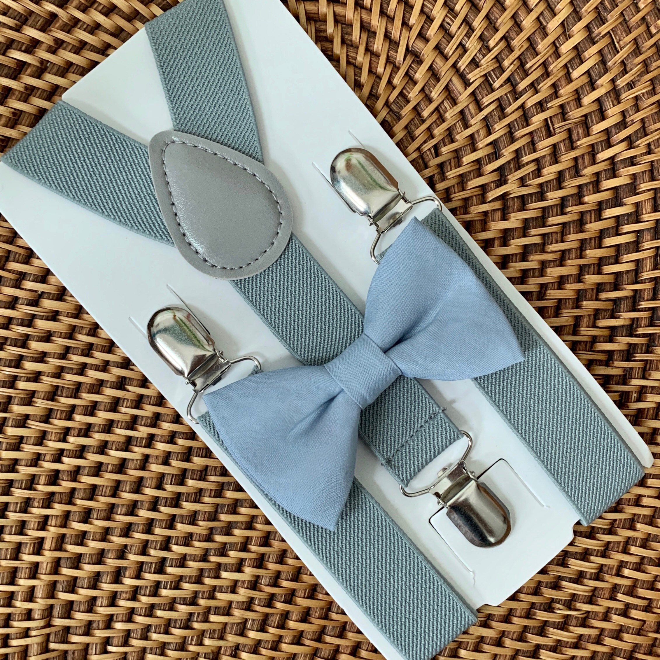 Dusty Blue Bow Tie & Gray Suspenders Dusty Beach Wedding | Etsy