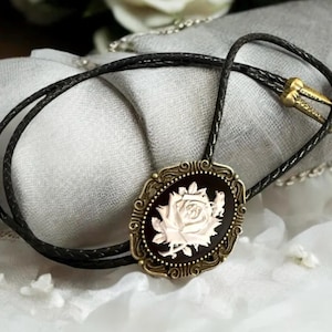 Rose bolo tie - Western Gifts for Her Bolo Tie - Indian Leather Western Wedding Necktie Mens Necklace Bola with Cabochon Rodeo