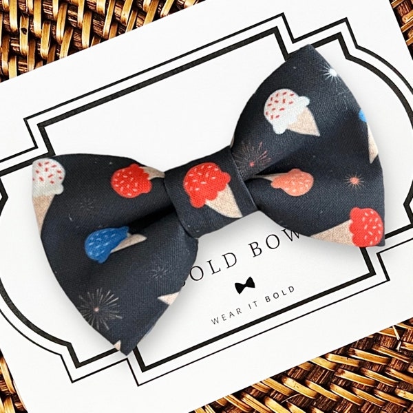 4th of July Dog Bow Tie, Cat Bow Tie, Ice Cream Dog Bowtie, Fourth of July Dog Bowties, Summer Dog Collar Bows, USA Dog Bow Ties