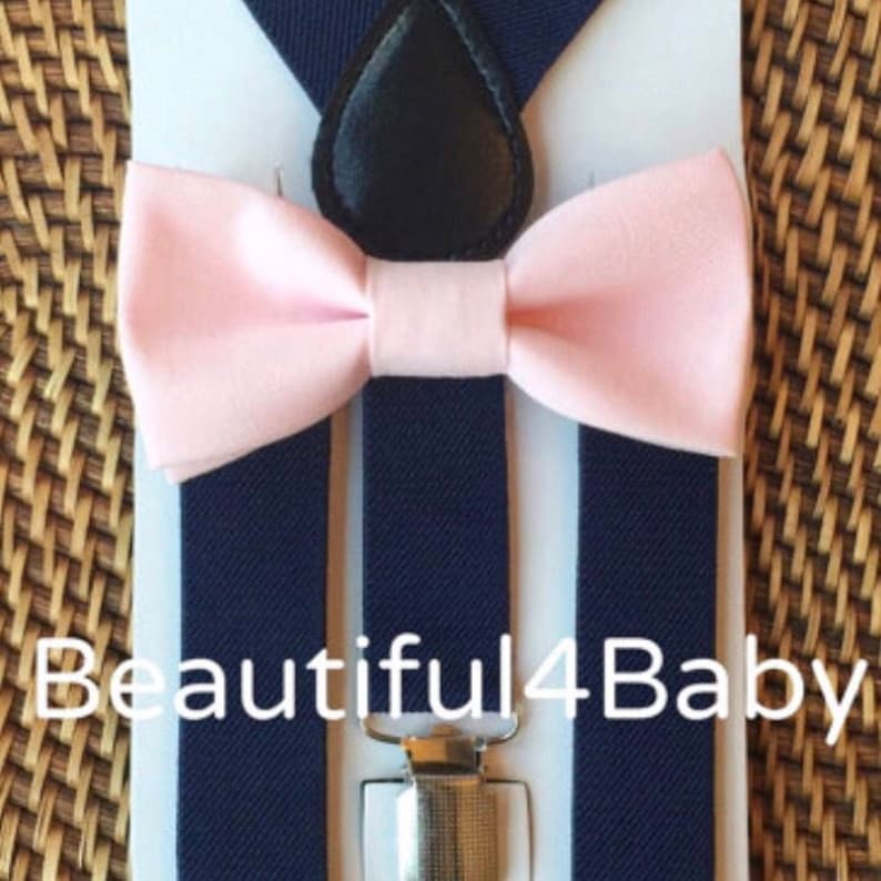 Blush Bow Tie Navy Blue Suspenders Pink Bow Tie Blush Pink Etsy