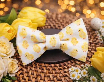 Easter Dog Bow Tie, Yellow Chicks, Spring Pet Collar Accessory