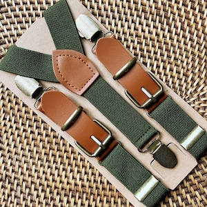 Olive Suspenders, Faux Leather Suspenders, Buckle Suspenders, Ring Bearer Outfit, Wedding Suspenders, Groomsmen Suspenders, Mens Suspenders