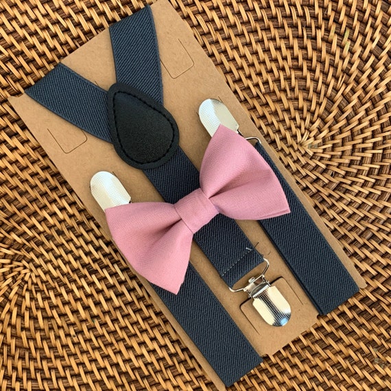 Bow Tie & Suspenders SET Dusty Rose Pink Bow Tie Gray | Etsy