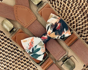 Pajaritas florales para hombre, pajaritas para niño y tirantes rústicos para boda otoñal, corbatas para padrinos de boda.