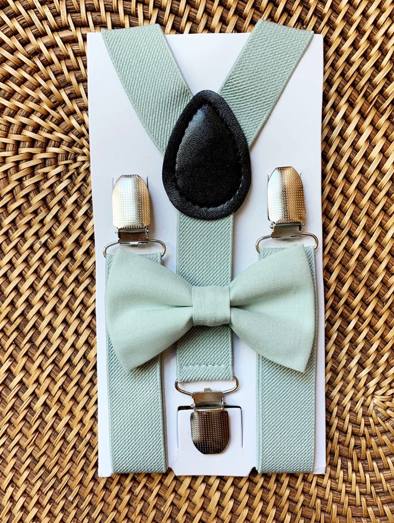 Sage Green Bow Tie & Sage Suspenders Beach Wedding Green Bow Etsy