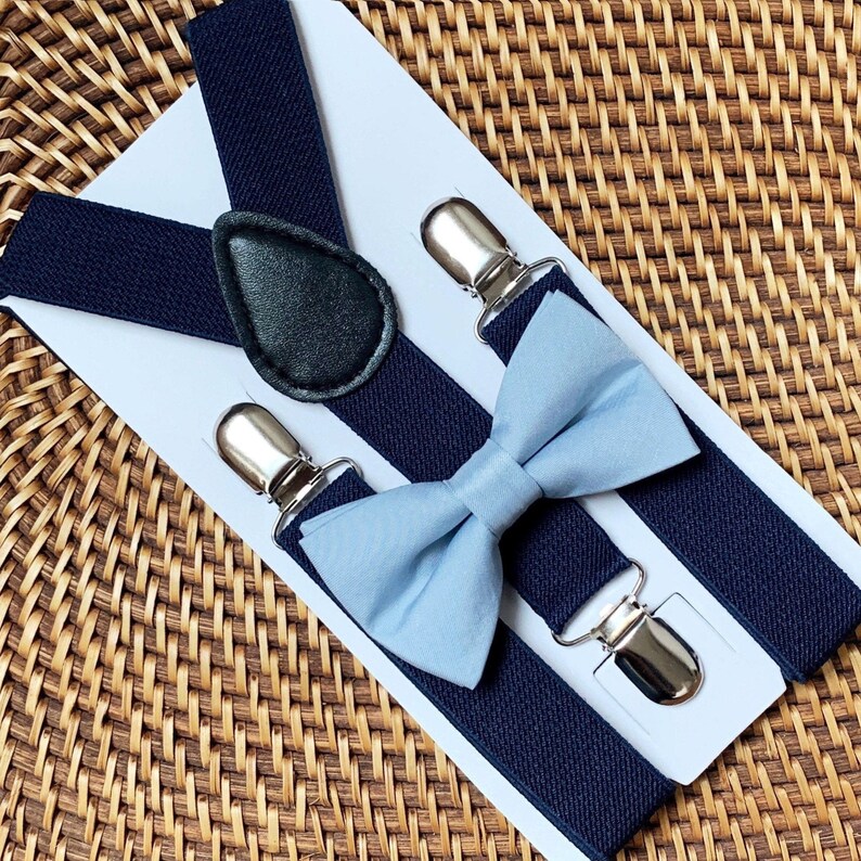 Dusty Blue Bow Tie & Navy Blue Suspenders Beach Wedding Ring Etsy