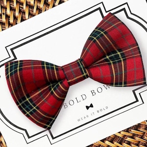 Red Tartan Plaid Christmas Dog Bow, Holiday Cat Bow Tie