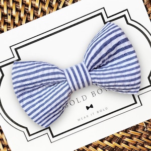 Navy Blue Seersucker Dog Bow Tie, Easter Pet Collar Accessory