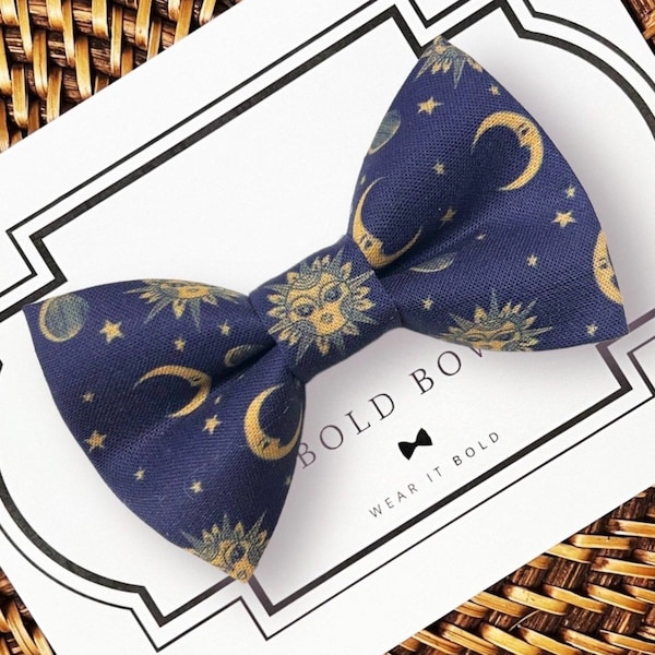 City of Starlight Sun Moon Stars Celestial Dog Bow Tie or Cat Bow Tie, Dog Bowtie, Dog Bows, Cat Bowtie, Cat Bow Ties, Dog Accessories