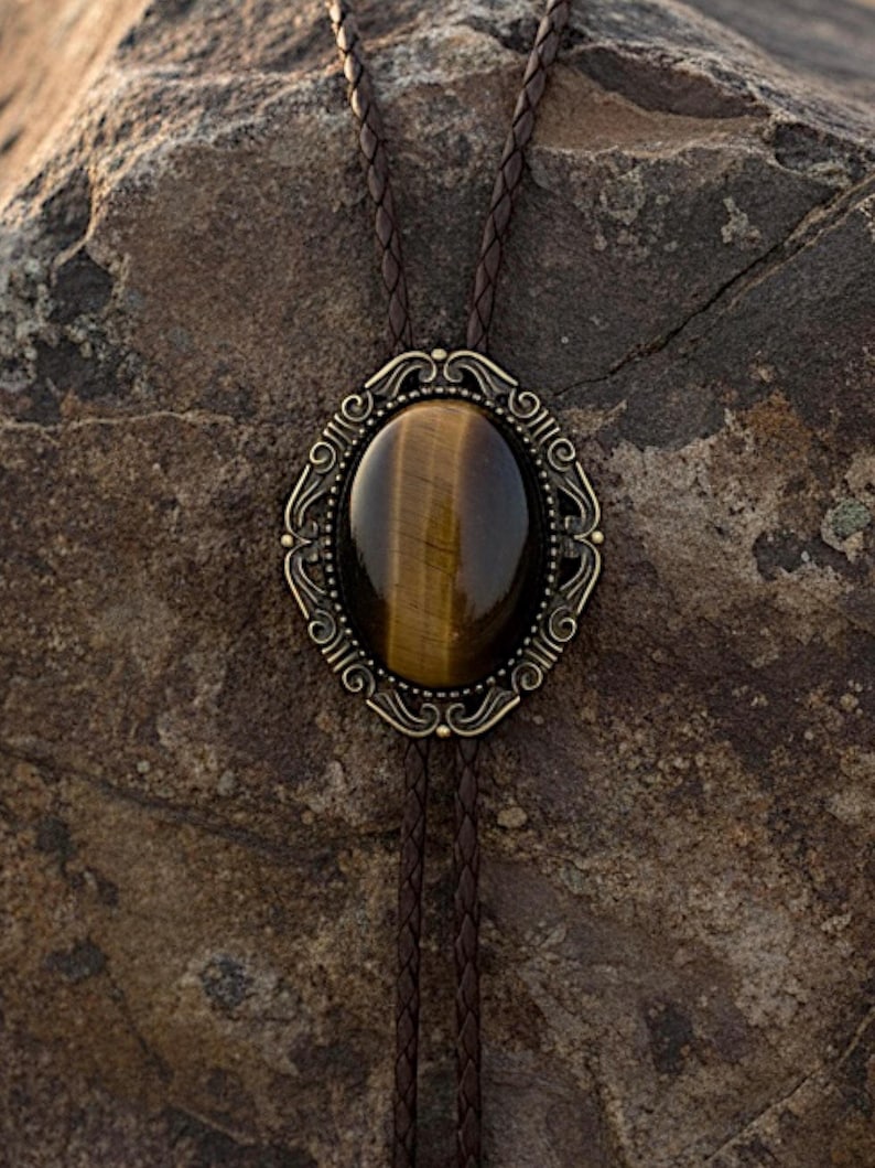 Tiger’s eye bolo ties for wedding.