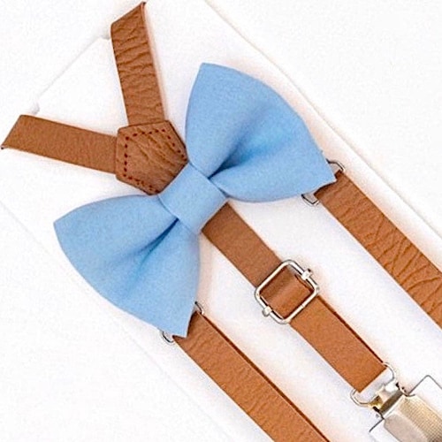 Dusty Blue Bow Tie & Leather Suspenders Wedding Suspenders Etsy