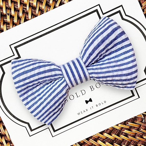 Blue Seersucker Dog Bow Tie, Cat Bow Tie, Puppy Collar Bow Tie, Dog Clothes, Cat Clothes, Bow Ties for Dogs, Cats, Accessories, New Dog Gift