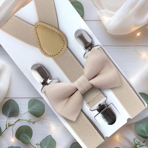 Champagne Bow Tie and Suspenders Ring Bearer Outfit & Groomsmen Bowties, Boys Suspenders Toddler Bow Tie Toddler Suspenders Bowties for Men