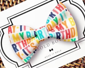 Dog Bow Tie - Birthday Pet Accessory, Colorful Party Collar Slip-On | Elastic | S-XL