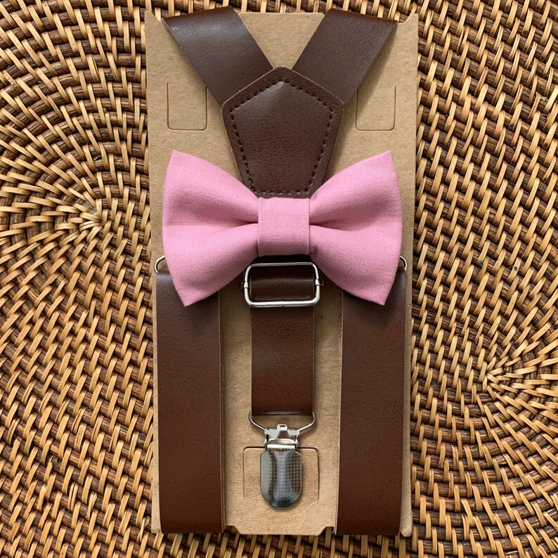 Dusty Rose Bow Tie & Leather Suspenders Wedding Suspenders Etsy